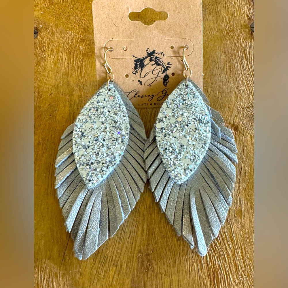 Silver Feather with Rhinestones Layer on Top